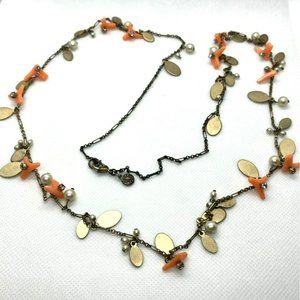 J Crew Pink Coral Like Beads Faux Pearls Rhinestones Gold Tone Necklace See Pics
